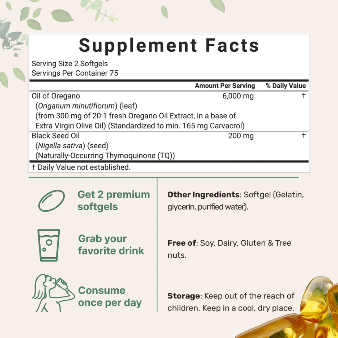 Aceite de Orégano con Aceite de Semilla Negra