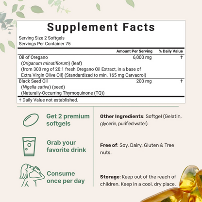 Aceite de Orégano con Aceite de Semilla Negra